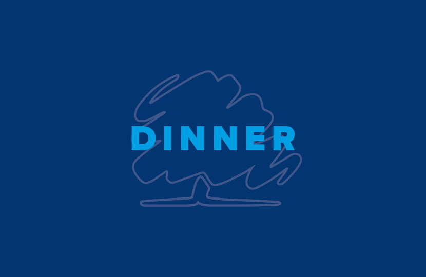 Graphic: "Dinner" in blue text